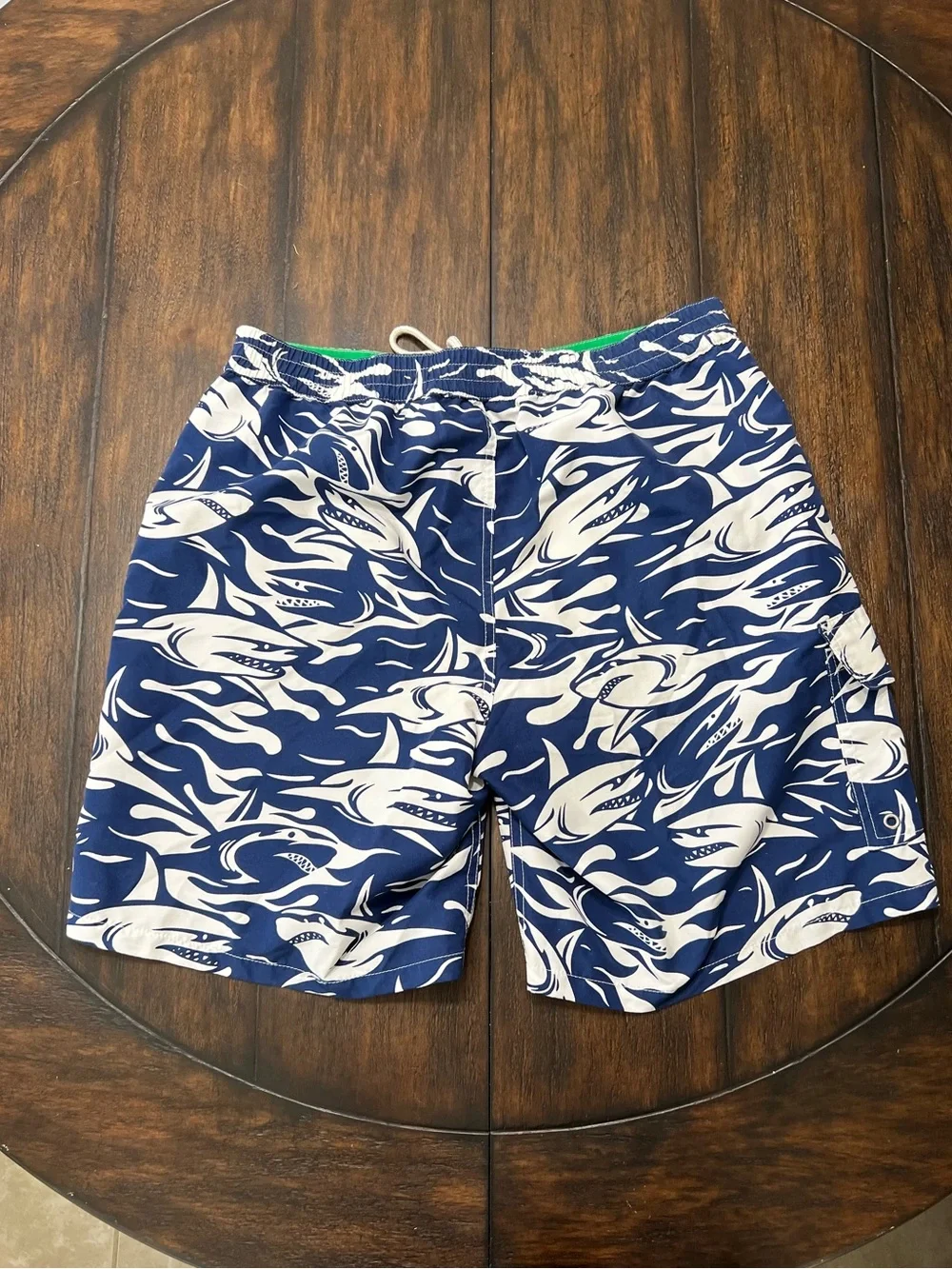 Polo Ralph Lauren Mens Blue White Cargo Swim Trunks Size Medium 8” Inseam